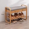 KAMPCO Wood Storage Bench for Entryway, Shoe Rack Bench with Drawers and Cotton Linen Seat Cushion, Change Shoes Bench, 74 x 34 x 55 cm, Grey view 2