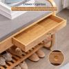 KAMPCO Wood Storage Bench for Entryway, Shoe Rack Bench with Drawers and Cotton Linen Seat Cushion, Change Shoes Bench, 74 x 34 x 55 cm, Grey view 4