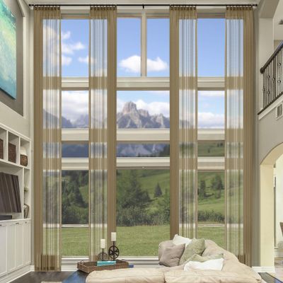 Fcosie Extra Long Linen Look Sheer Curtains 22ft Length Pinch Pleated Drapery Light Filtering Tall Window Panel Transparent Voile Sheer Breathable Drapes Custom Made, 2 PCS (Gravel, 52" W x 264" L)