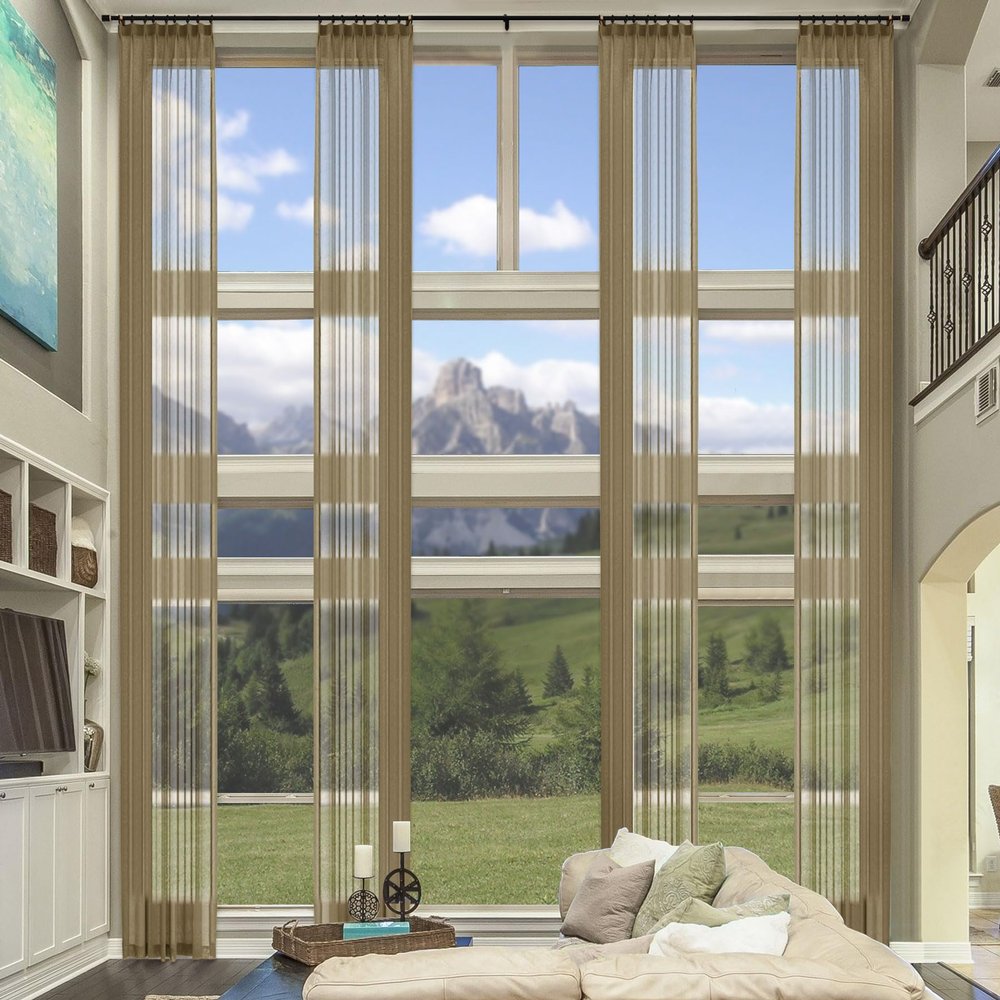 Fcosie Extra Long Linen Look Sheer Curtains 22ft Length Pinch Pleated Drapery Light Filtering Tall Window Panel Transparent Voile Sheer Breathable Drapes Custom Made, 2 PCS (Gravel, 52" W x 264" L)