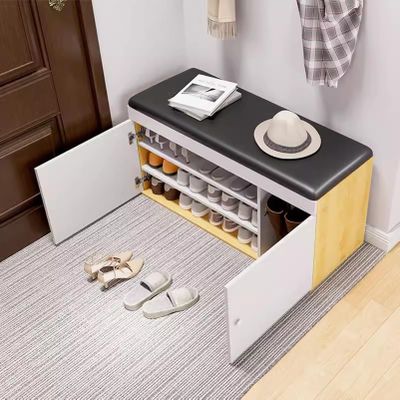 Shoe Storage Bench with Doors and 4 Compartments,Entryway Shoe Bench Seat Cabinet for Hallway,Bedroom,Living Room