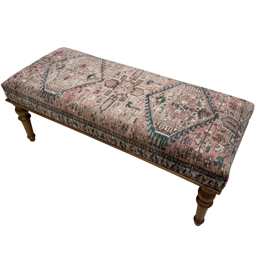 EASTERNRUGARTS Ottoman Bench with Rug Upholstered Handmade Wood Work for Boho Farmhouse Kitchen Dining Room Entryway Footstool Livingroom Bedroom, Piano Bench, Coffee Bench (Era-65, 18x18x43)