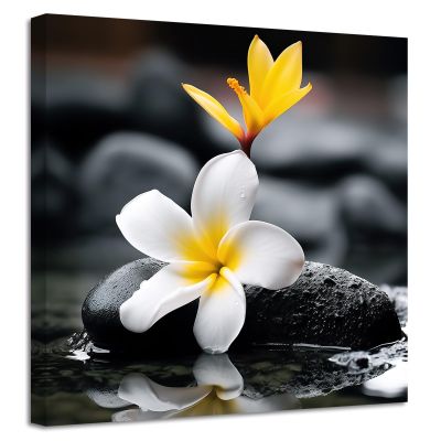ZXHYWYM Zen Wall Art Frangipani with Spa Stone Picture Prints Meditation Canvas Paintings Yoga Bathroom Artwork Spiritual Wall Decor Framed (Picture-1, (28.00" x 28.00"))