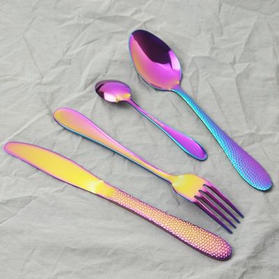 GOODJAYVEN Silverware Flatware Set, 4/16/24/32/40/48 Pieces Stainless Steel Tableware Main Forks Household Creative Water Cube Gold-plated Cake Forks Dessert Forks (Color : Rainbow, Size : 1Set-4Pcs