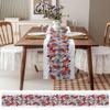 4th Of July Table Runner 72 Inches Long,Kitchen Dining Burlap & Cotton Tablerunner for Small/Round/Square/Wedding/Coffee/Dining Table Party Home Dcor White Red Blue Stripes Stars Flag Flower 14 x 72 view 3