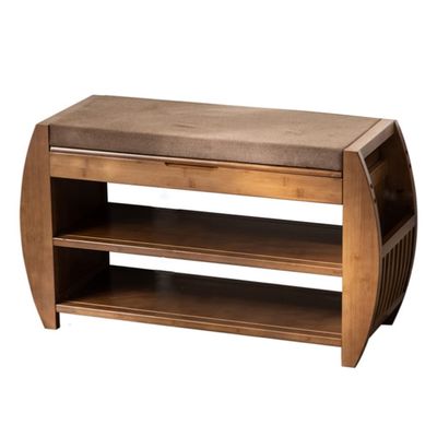 Shoe Bench Bamboo Entryway Bench with Upholstered Shoe Storage Bench 2 Tier Shoe Rack Organizer for Entryway Hallway Bathroom (Color: Brown,Size: 82 * 28.5 * 46.5cm)