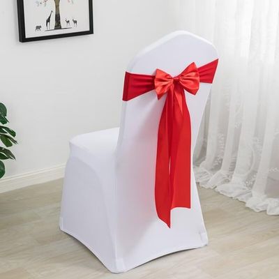 Hazuff Satin Chair Sash with Butterfly Bow Modern and Minimalist Wedding Decor Butterfly Bow Ribbon with Free Tying Chair Back Flower with Elastic DesignRed 50 PCS
