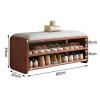 2 Tier Wood Shoe Rack Bench for Entryway,Shoe Storage Organizer Bench with Linen Padded Seat,Shoe Cabinet for Hallway,Living Room, 80 x 30 x 45 cm, Walnut view 2