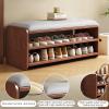 2 Tier Wood Shoe Rack Bench for Entryway,Shoe Storage Organizer Bench with Linen Padded Seat,Shoe Cabinet for Hallway,Living Room, 80 x 30 x 45 cm, Walnut view 3