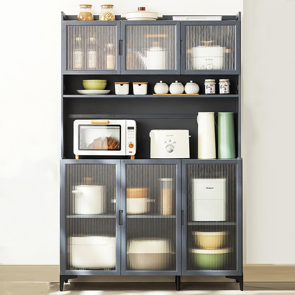 Bamboo Frame Free Standing Kitchen Bakers Rack, Kitchen Cabinet Storage with Double Door Cabinet, Large Kitchen Storage Shelves with Wire Holes, for Garage Pantry Home Kitchen ( Size : 116x38cm/46x15i