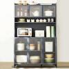 Bamboo Frame Free Standing Kitchen Bakers Rack, Kitchen Cabinet Storage with Double Door Cabinet, Large Kitchen Storage Shelves with Wire Holes, for Garage Pantry Home Kitchen ( Size : 116x38cm/46x15i view 1
