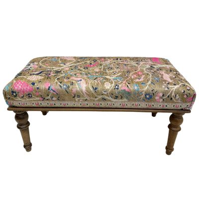EASTERNRUGARTS Ottoman Bench with Rug Upholstered Handmade Wood Work for Boho Farmhouse Kitchen Dining Room Entryway Footstool Livingroom Bedroom, Piano Bench, Coffee Bench (Era-27, 18x18x36)