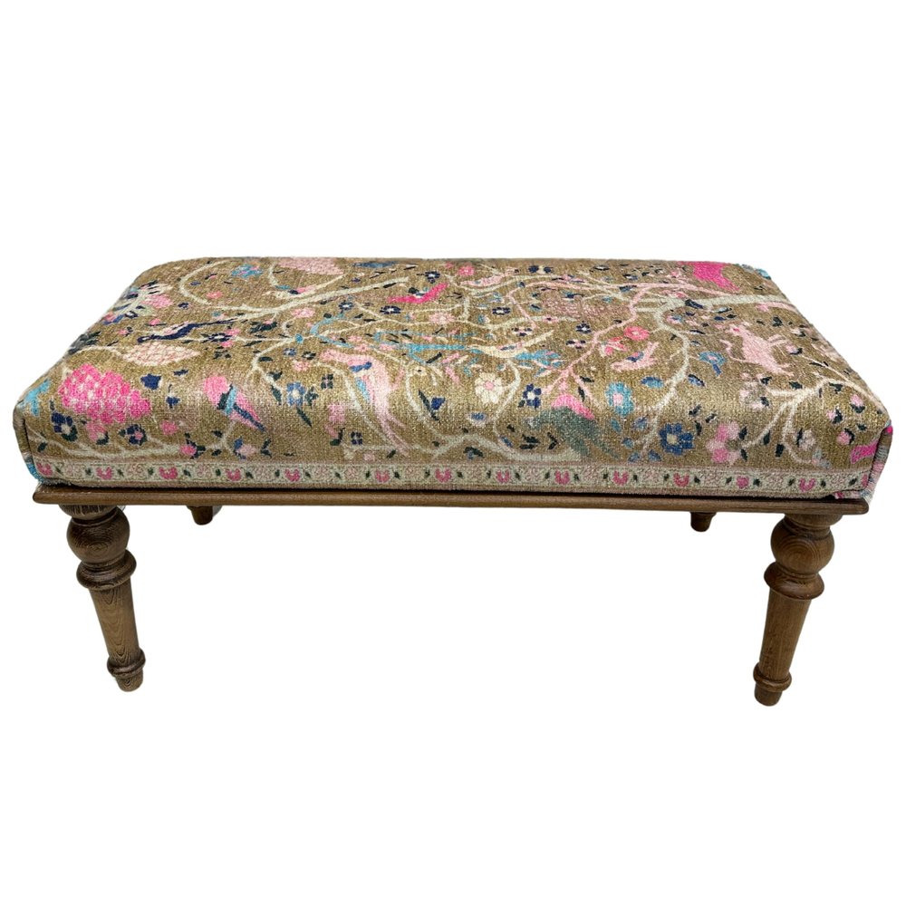 EASTERNRUGARTS Ottoman Bench with Rug Upholstered Handmade Wood Work for Boho Farmhouse Kitchen Dining Room Entryway Footstool Livingroom Bedroom, Piano Bench, Coffee Bench (Era-27, 18x18x36)
