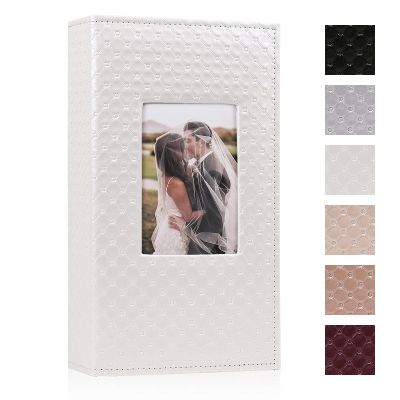 RECUTMS Photo Album 4x6,Holds 300 Photos,PU Leather Picture Album with Black Pages, Horizontal Pockets, Clear Sleeves Memory Book for Family, Travel, Wedding & Gift (White)