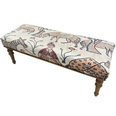 EASTERNRUGARTS Ottoman Bench with Mosaic Animal Print Rug Upholstered Handmade Wood Work for Boho Farmhouse Kitchen Dining Room Entryway Footstool Livingroom Bedroom, Coffee Bench (Era-73, 18x18x48)