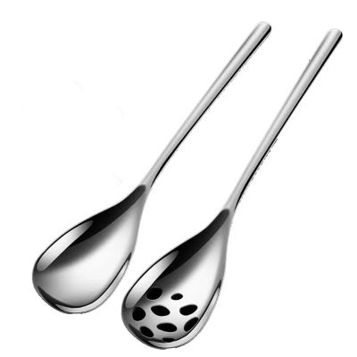 Cooking Spoons Spoon 304 Stainless Steel Household Sharing Spoon Long Handle Cafeteria Communal Leakage Spoon Large Eating Table Spoons (Color : C)