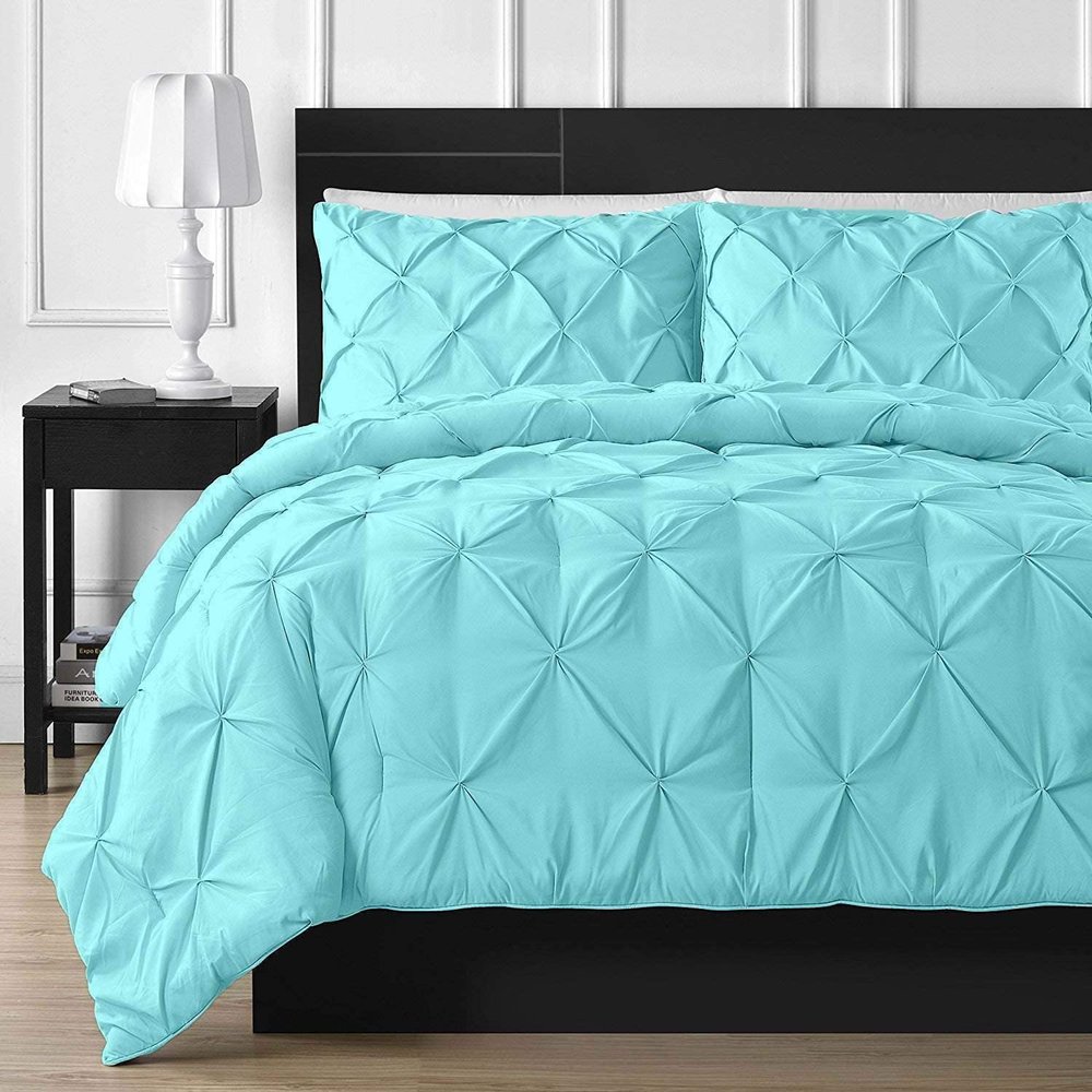 Premium Quality 120x120 Super King Plus Aqua Pinch Pleated Duvet Cover Set Zipper Closure & Corner Ties Easy Fit,Breathable 800-TC Pillow Sham 2pc100% Egyptian Cotton