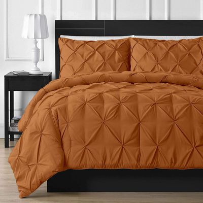 Premium Quality 128x120 Oversized King Plus Brunt Orange Pinch Pleated Duvet Cover Set Zipper Closure & Corner Ties Easy Fit,Breathable 800-TC Pillow Sham 2pc100% Egyptian Cotton