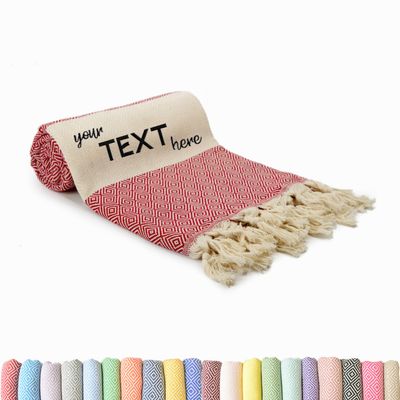 Turkish Beach Towel, Oversized Lighweight Yoga Blanket, Personalized Gifts, Travel Friendly, Custom Printing Bath Towels for Kids and Adults (Red)