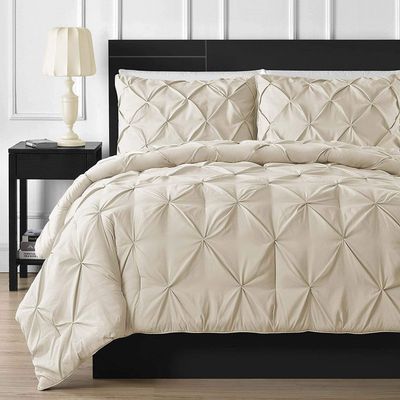 Premium Quality 120x120 Super King Plus Ivory Pinch Pleated Duvet Cover Set Zipper Closure & Corner Ties Easy Fit,Breathable 800-TC Pillow Sham 2pc100% Egyptian Cotton