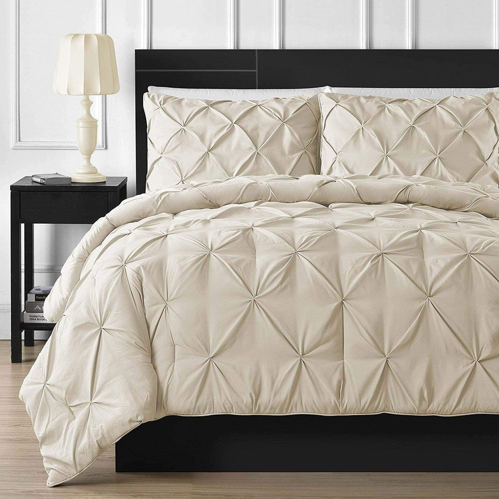 Premium Quality 120x120 Super King Plus Ivory Pinch Pleated Duvet Cover Set Zipper Closure & Corner Ties Easy Fit,Breathable 800-TC Pillow Sham 2pc100% Egyptian Cotton
