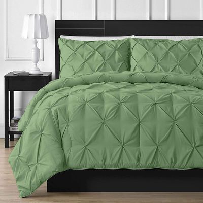 Premium Quality Alaskan King 120x136 Moss Pinch Pleated Duvet Cover Set Zipper Closure & Corner Ties Easy Fit,Breathable 800-TC Pillow Sham 2pc100% Egyptian Cotton