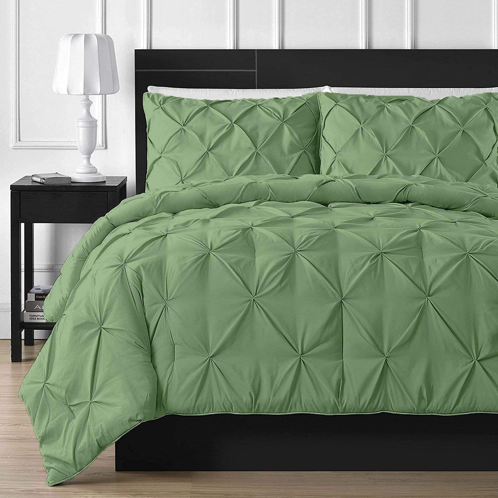 Premium Quality Alaskan King 120x136 Moss Pinch Pleated Duvet Cover Set Zipper Closure & Corner Ties Easy Fit,Breathable 800-TC Pillow Sham 2pc100% Egyptian Cotton