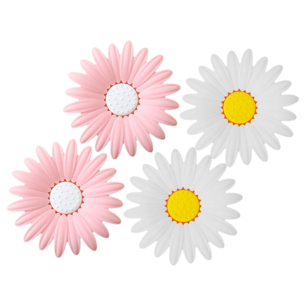 Beatifufu 4pcs Floral Bathroom Soap Dish Daisy Shape Soap Stand Drainable Holder Rack for Bathroom Kitchen