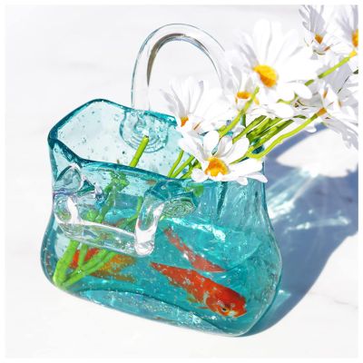 AKYLDI Glass Purse Vase, Glass Vases with Air Bubbles Bubbles Within Flower Vase Purse Vase with Fish Bowl, for Home Dcor,Enterpiece,Events,Office,Garden,Wedding,Style2-Green
