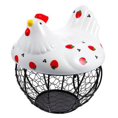 SHOWERORO 1pc Chicken-shaped Iron Egg Storage Basket Multi-purpose Fruit and Vegetable Holder Rustic Design for Kitchen Organization Wire Container for Eggs and Produce