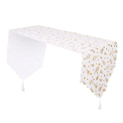 SHOWERORO 1pc Christmas Themed Table Runner Premium Table Cover for Dining Kitchen and Holiday Decor Delicate Foil Christmas Tree Design for Parties and Gatherings