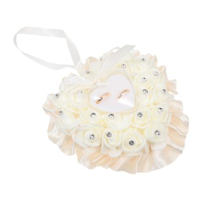 SHOWERORO Heart Ring Box Ring Pillow Case for Wedding Bridal Holder Rhinestones