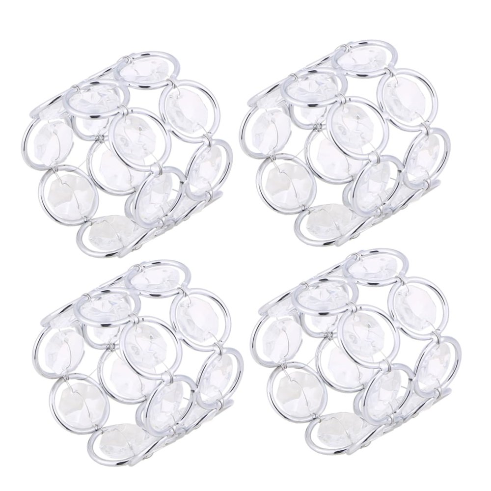 SHOWERORO 8pcs Sparkly Crystal Metal Napkin Rings for Weddings and Parties Elegant Silver Serviette Buckles for Table Decorations Design for Centerpieces and Special Events