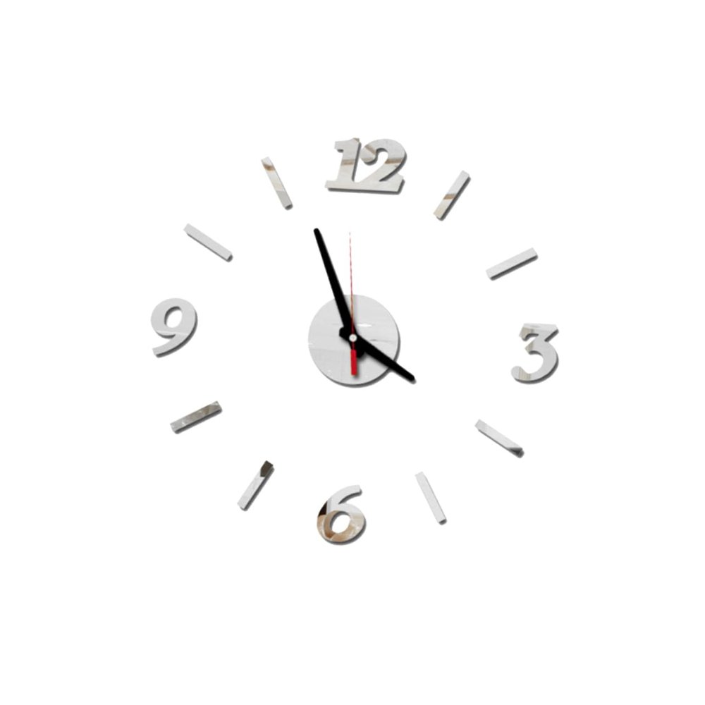 BIUDECO Frameless Wall Clock Silent Movement Modern Art Acrylic Sticker for Home Decor Living Room and Bedroom Silver Easy to Install
