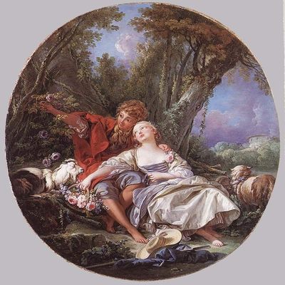 Toperfect Oil Painting on Canvas - 23 Famous Wall Art - Shepherd and Shepherdess Reposing Francois Boucher classic Rococo -05, $50-$2000 Hand Painted by Art Academies' Teachers
