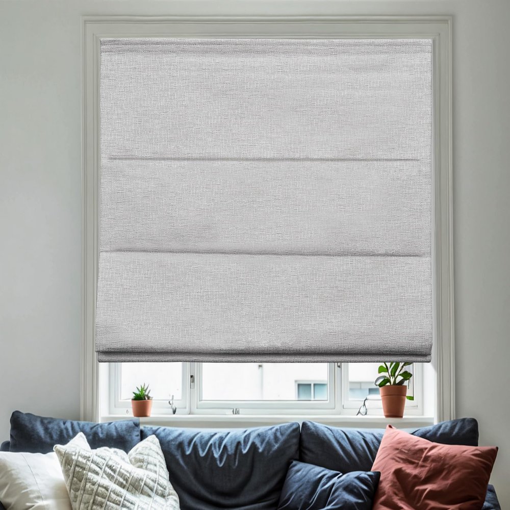 UrMoon Cordless Roman Shades for Window Fabric Blackout Roman Blinds Room Darkening Blinds Thermal Insulated Window Treatment for Home Living Room (Silver Gray, 59" W x 64" H)