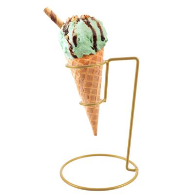 MAGICLULU Ice Cream Cone Holder Stand, Metal Single Waffle Rack for Sushi Hand Rolls, Iron Dessert Display Support for Shops and Home Kitchen, 6.05 x 4.05 Inch, Gold Finish