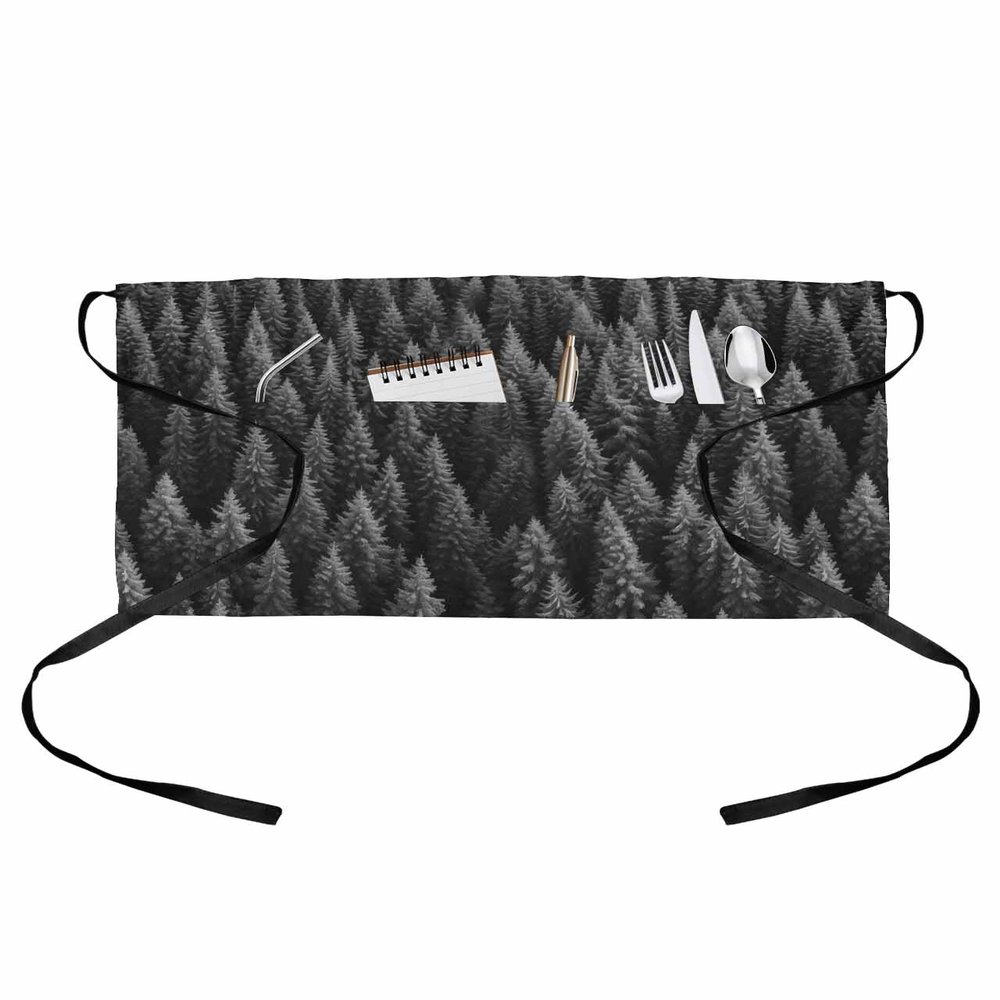 Foggy Forest Waitress Waiter Server Apron with Pockets,Waist Half Waterproof Cooking Kitchen BBQ Grill Chef Apron for Women,Men,Dad,Mom,Boys,Girls,Teens Grey Trees Minimalist Wild Nature Botanical