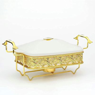 Chafing Dish Buffet Set, White Ripple Ceramics Chafer, Rectangle Chafer and Buffet Warmer Set for Buffet Weddings, Parties, Banquets, Christmas, Catering Events