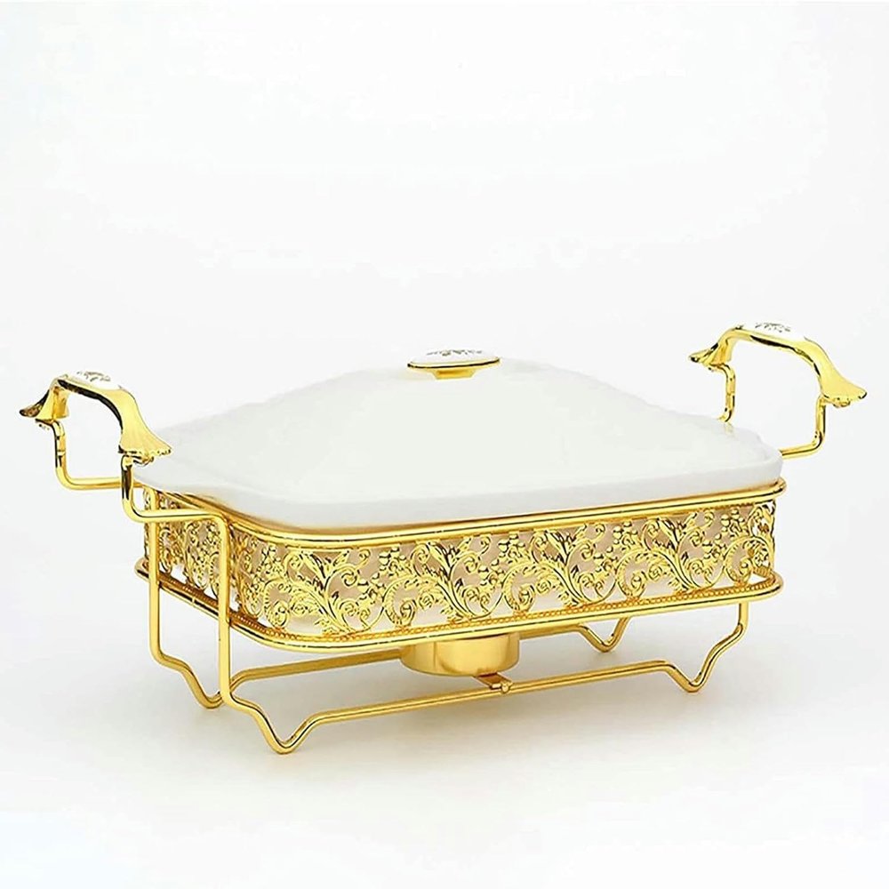 Chafing Dish Buffet Set, White Ripple Ceramics Chafer, Rectangle Chafer and Buffet Warmer Set for Buffet Weddings, Parties, Banquets, Christmas, Catering Events
