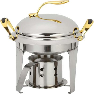 Household Stainless Steel Chafing Dish, Round Chafer Buffet Catering Warmer Set W/Food Pan, Lid and Fuel Holder, for Buffet/Weddings/Parties