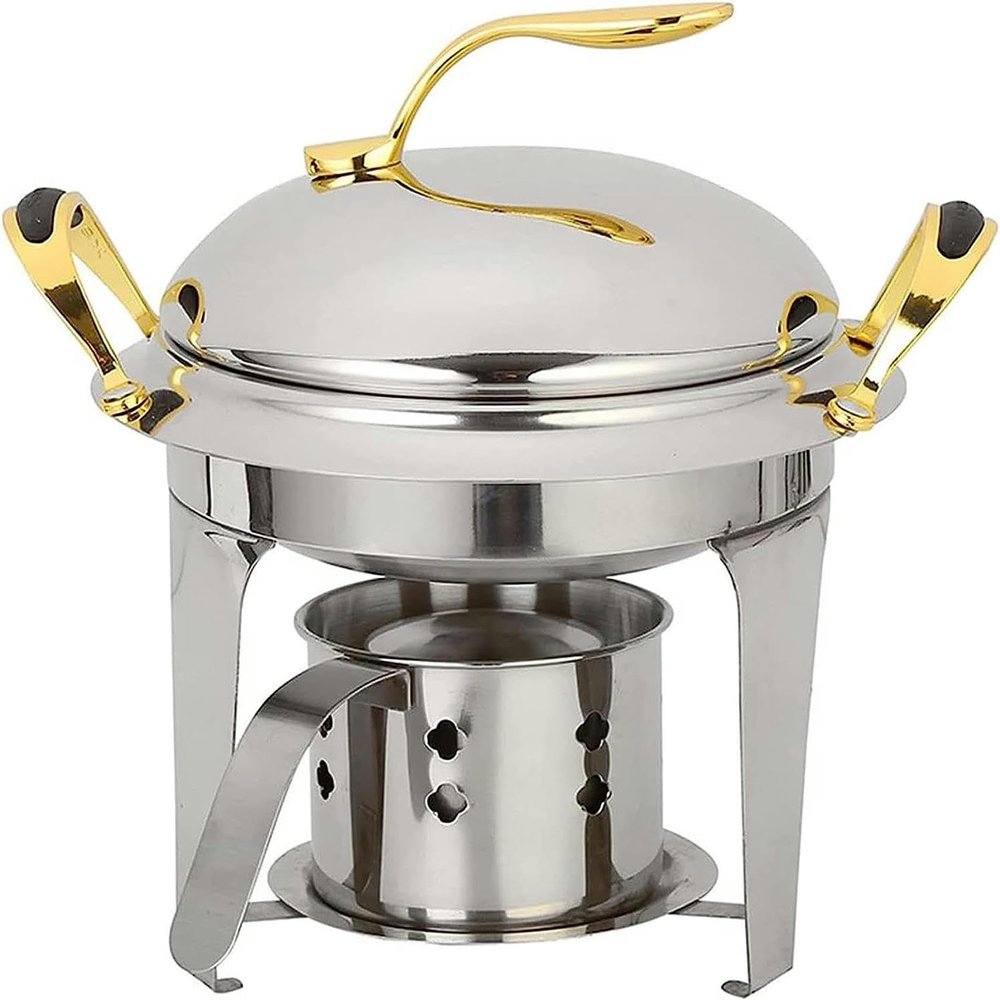 Household Stainless Steel Chafing Dish, Round Chafer Buffet Catering Warmer Set W/Food Pan, Lid and Fuel Holder, for Buffet/Weddings/Parties