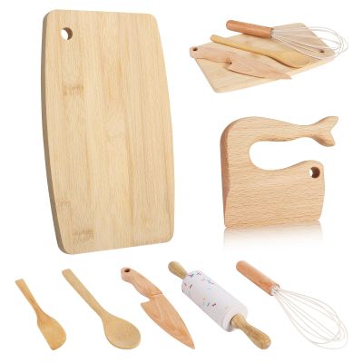 HEQU 7 Pieces Wooden Kids Knife Toddler Knife Set