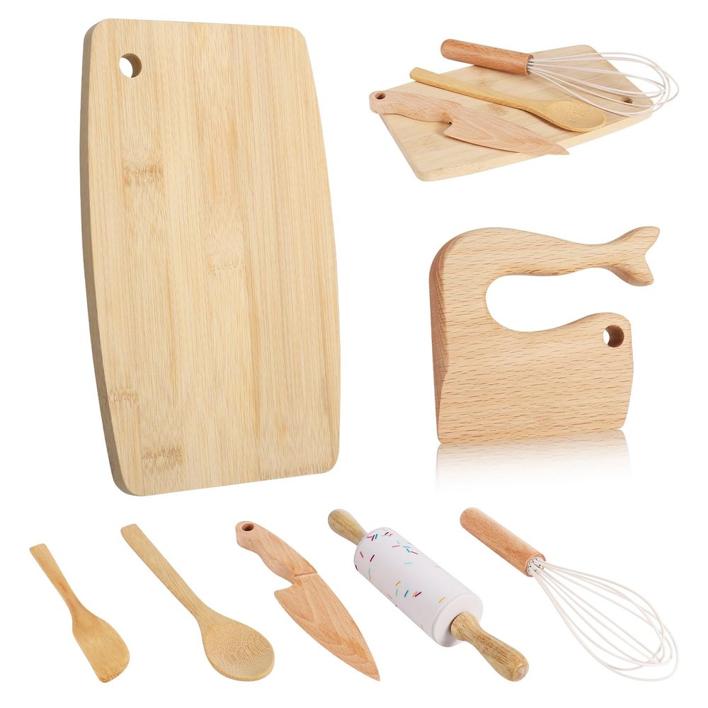 HEQU 7 Pieces Wooden Kids Knife Toddler Knife Set