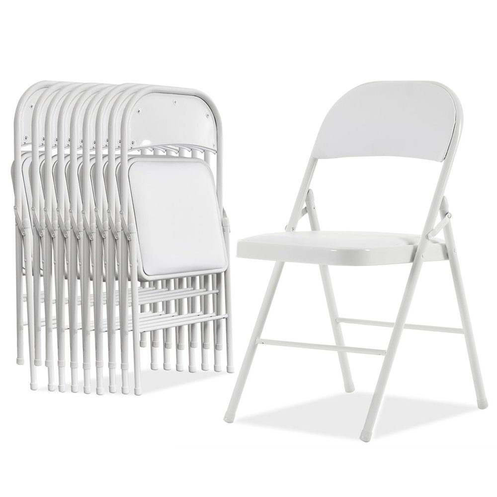 ACLULION Padded Folding Chairs Set of 10, White Portable Folding Chairs with Padded Seats and Back, 10 Pack Foldable Chairs with Cushion and Steel Frame for Party, Event, Wedding, Outdoor, Indoor