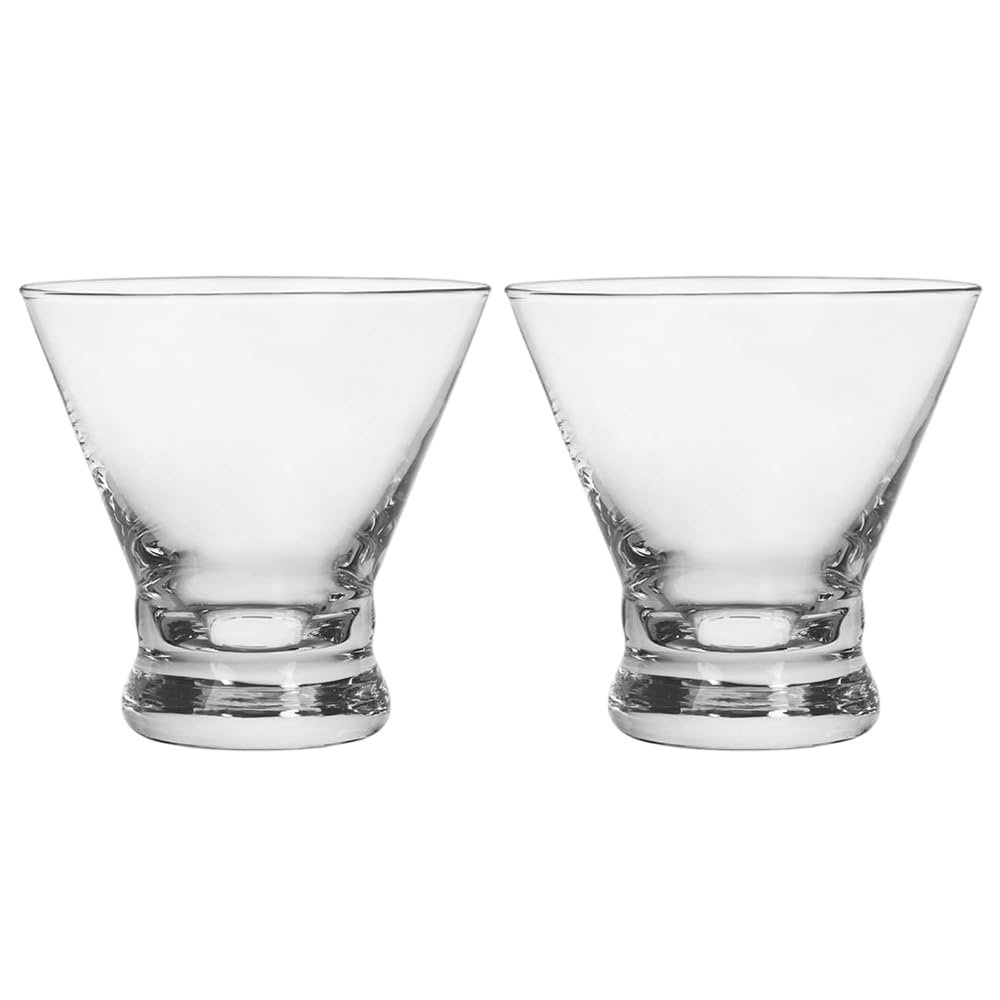 BTGLLAS Set of 2 Martini Glasses - 8-Ounce Cinched Design Cocktail Glasses with Heavy Base, Stemless Construction for Stability - Sturdy and Elegant Cosmopolitan Bar Glasses (Glass, Clear2Pcs)