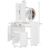 Makeup Vanity Desk Set with LED Light, Mirror and Charging Station,Makeup Desk with Side Cabinet, Makeup Vanity Table with 4 Drawer, Vanity Table Set with Cushioned Stool for Bedroom (White) view 2