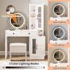 Makeup Vanity Desk Set with LED Light, Mirror and Charging Station,Makeup Desk with Side Cabinet, Makeup Vanity Table with 4 Drawer, Vanity Table Set with Cushioned Stool for Bedroom (White) view 4