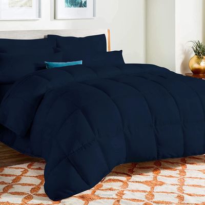 AHJ Beddings Hotel Luxury 1200 Thread Count Full Size 7 Piece Bed in a Bag (20 inch Deep Pocket Sheet Set & 300GSM Comforter) 100% Egyptian Cotton - Navy Blue Solid