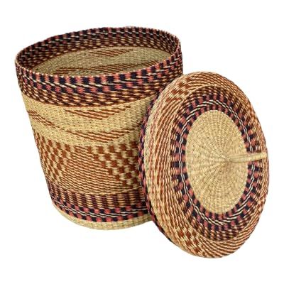 Threshold Woven Storage Basket with Lid, Black/White,Laundry Basket, Rattan Storage Basket, African Handmade Basket,Wicker Basket (Medium)